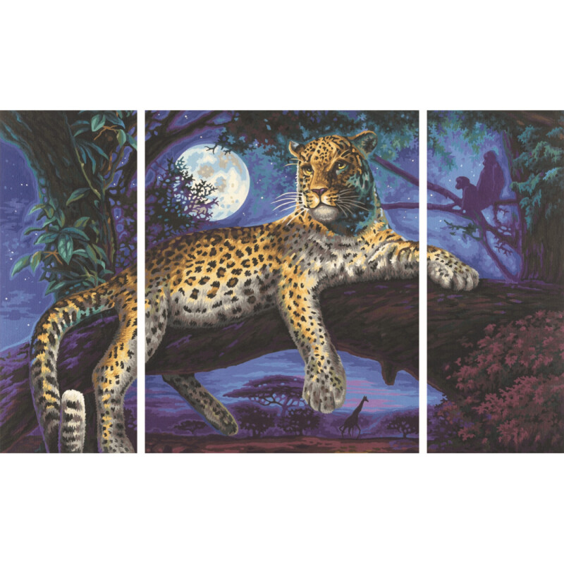 Afrika Jäger in der Nacht Malen nach Zahlen Schipper 80 x 50 cm Triptychon MnZ 