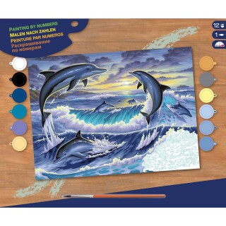 Stilvolles Malen nach Zahlen Senior - Delfine, 39,5x32x2cm Malvorlage Fische