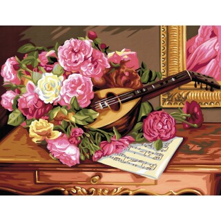 Blumiges Malen nach Zahlen Senior - Romantischer Blumenstrauß, 39,5x32x2cm Malvorlage Rosen