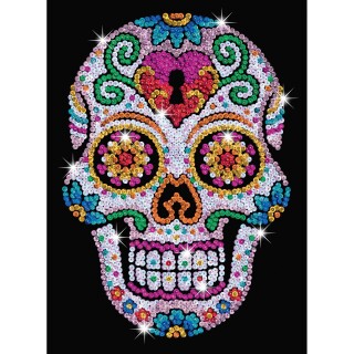 Glitzernder Totenkopf Sequin Art , 28x37x4cm Paillettenbild Sugar Skull