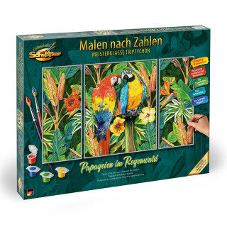 Papageien im Regenwald - Schipper Malen nach Zahlen Meisterklasse Triptychon 50x80cm