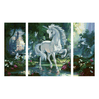 Einhorn im Zauberwald - Schipper Malen nach Zahlen Triptychon 20x50cm, 40x50cm, 20x50cm