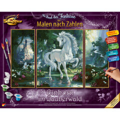 Einhorn im Zauberwald - Schipper Malen nach Zahlen Triptychon 20x50cm, 40x50cm, 20x50cm